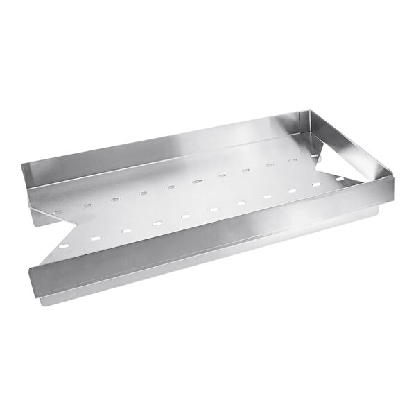 A stainless steel MagiKitch'n smoker box tray with holes.