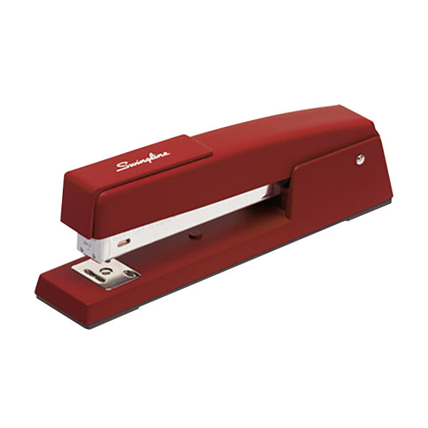 A Swingline Lipstick Red stapler on a white background.