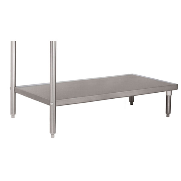 A stainless steel metal undershelf for an Eagle Group dishtable.