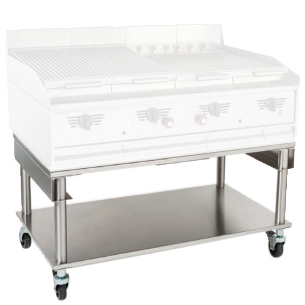 A MagiKitch'n stainless steel equipment stand with undershelf holding a large grill.