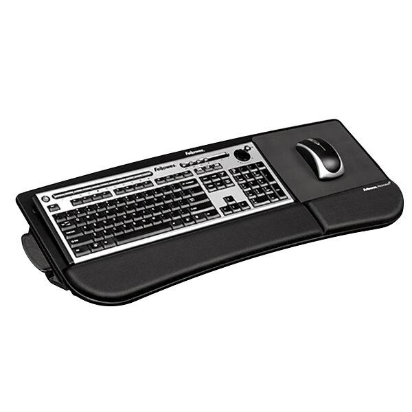 A black keyboard and mouse on a black pad.