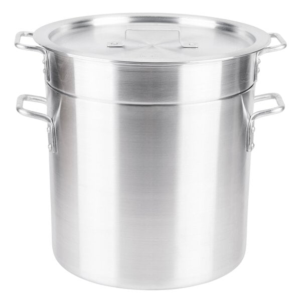 A Thunder Group aluminum double boiler with a lid and handles.