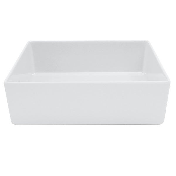 A white square bowl with straight sides.