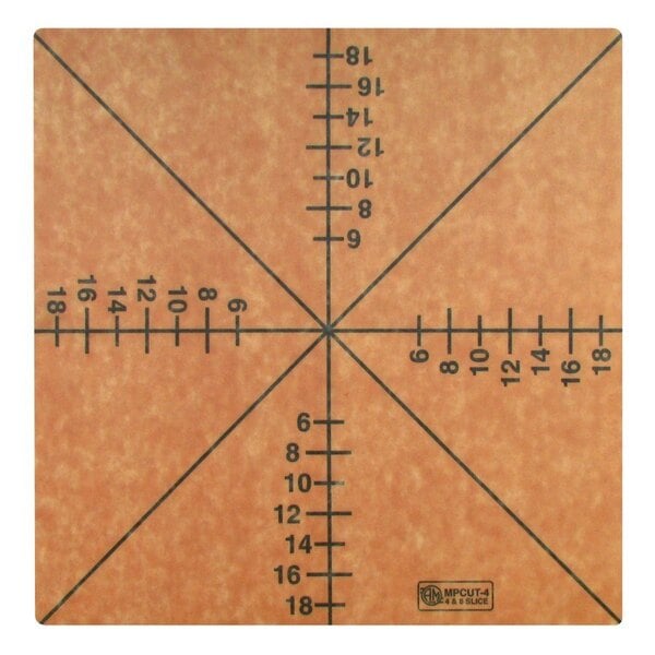 An American Metalcraft compressed wood square with black lines for cutting pizza into 4 or 8 slices.