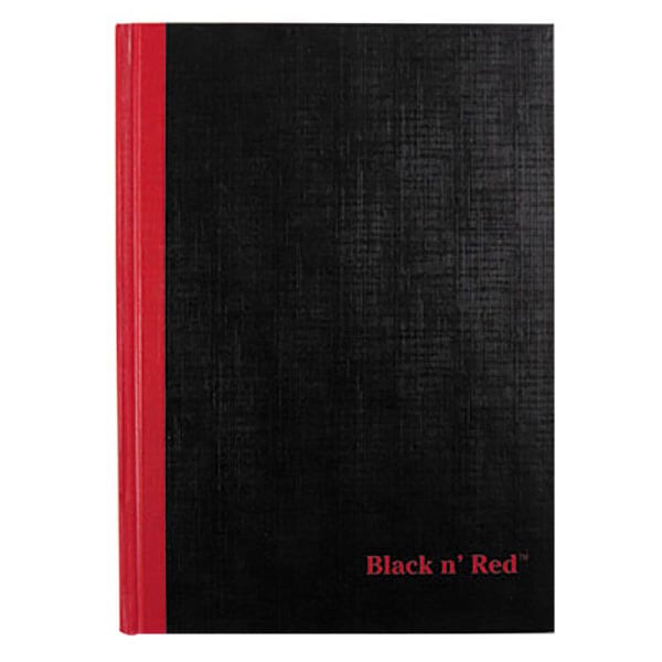 A red Black n' Red casebound notebook with black text.