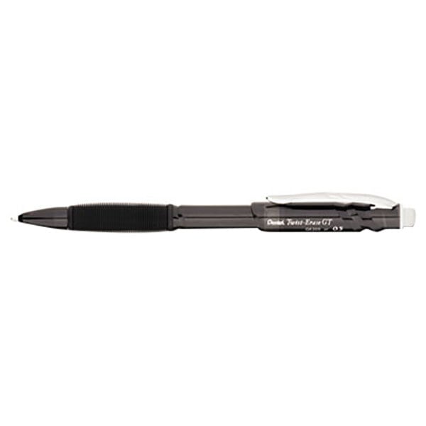 A black Pentel Twist-Erase GT mechanical pencil with a silver tip.
