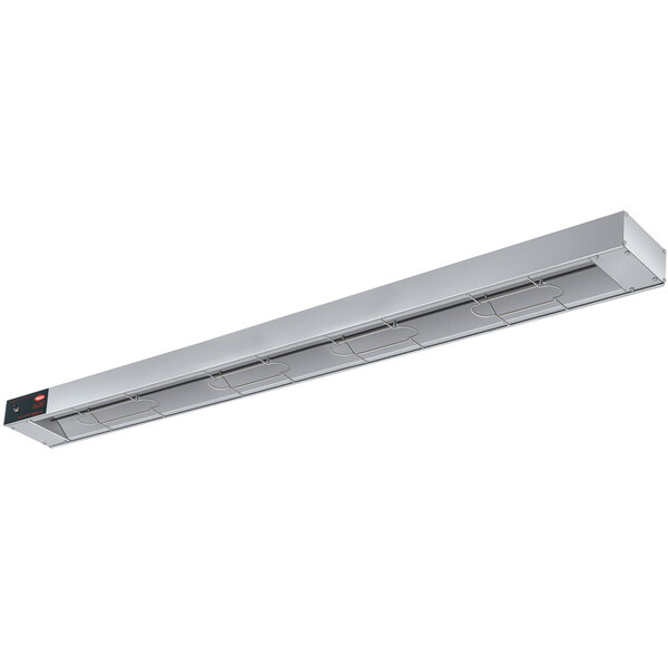 A stainless steel Hatco infrared warmer with a long rectangular metal strip.