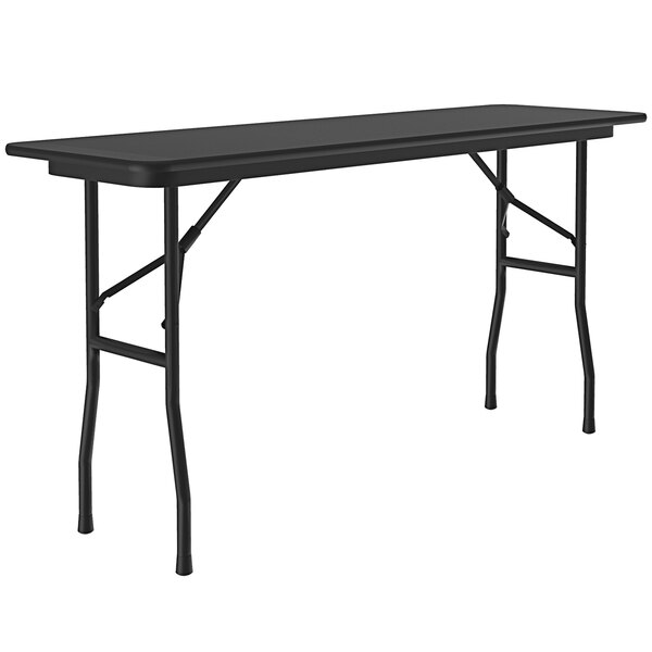 A Correll black rectangular folding table with legs.