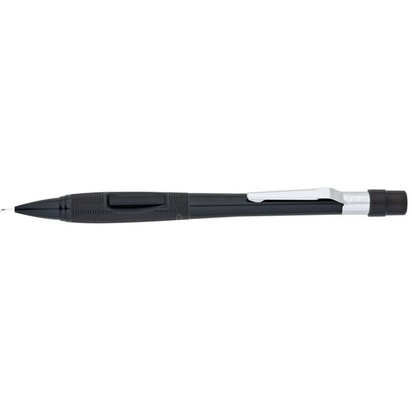 A black and silver Pentel Quicker Clicker mechanical pencil.