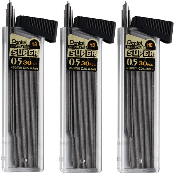 A package of three Pentel black lead refills.