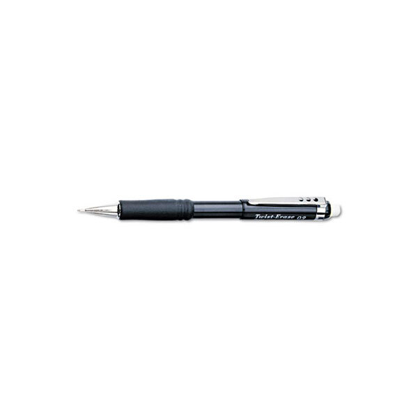 A black Pentel Twist-Erase III mechanical pencil with a silver tip.