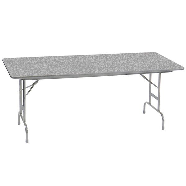 A Correll rectangular folding table with a gray granite top.