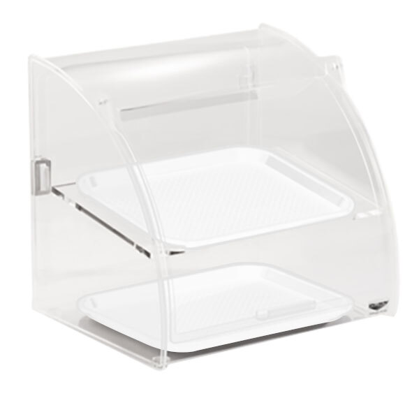 A clear plastic Vollrath bakery display case with two trays.