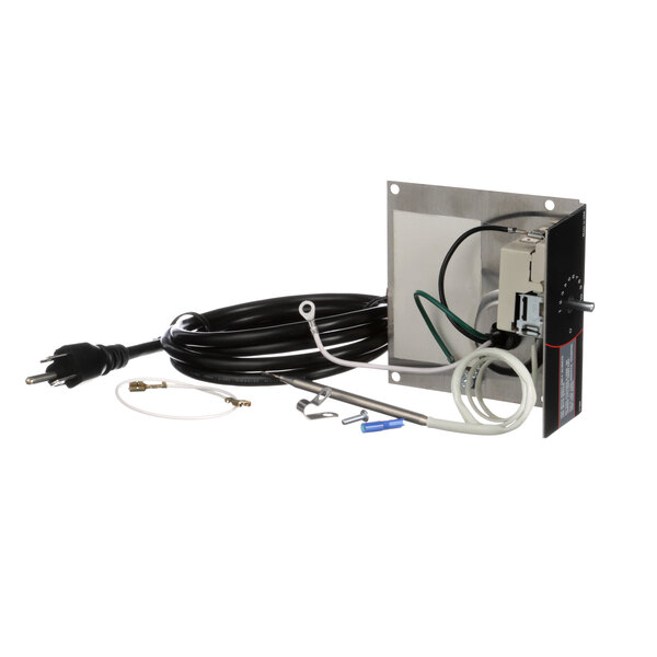 A black Vollrath thermostat kit electrical box with wires and a black cable.