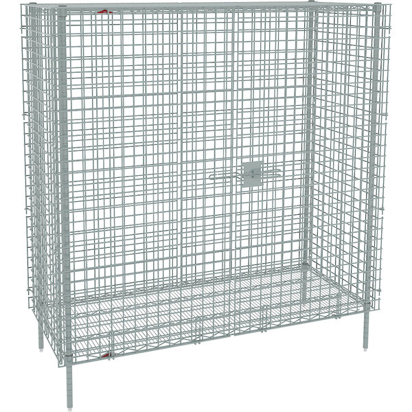 A Metro Chrome Stationary Wire Security Cabinet with a wire mesh door.