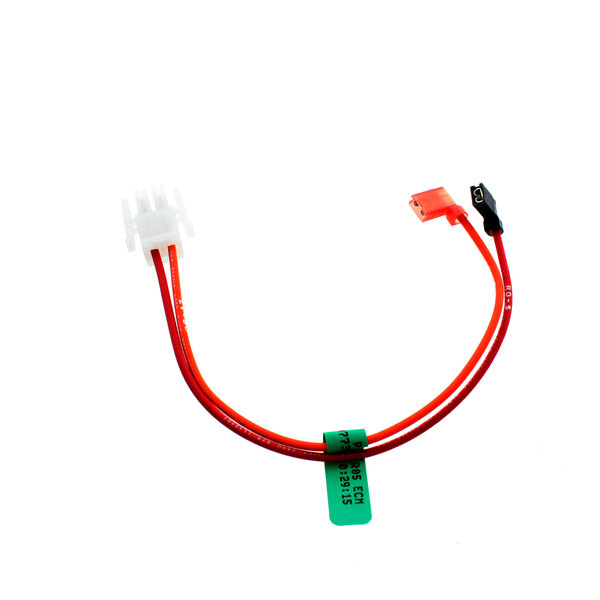 An Amana oven light harness with red and white cables and a green tag.