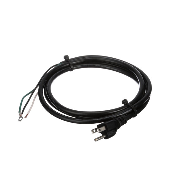 A black electrical cord with plugs on one end.