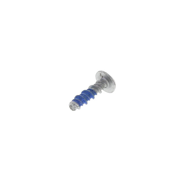 A close-up of an Amana M1260218 door cover screw with blue and white threads.