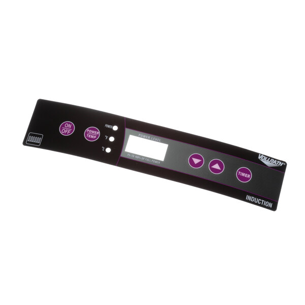 A black and grey power level controller with a purple electronic display.