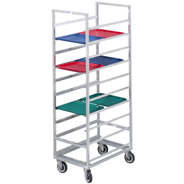 A Channel stainless steel tray rack holding trays.