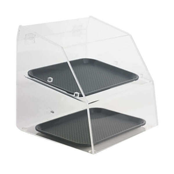 A clear plastic Vollrath bakery display case with two trays inside.