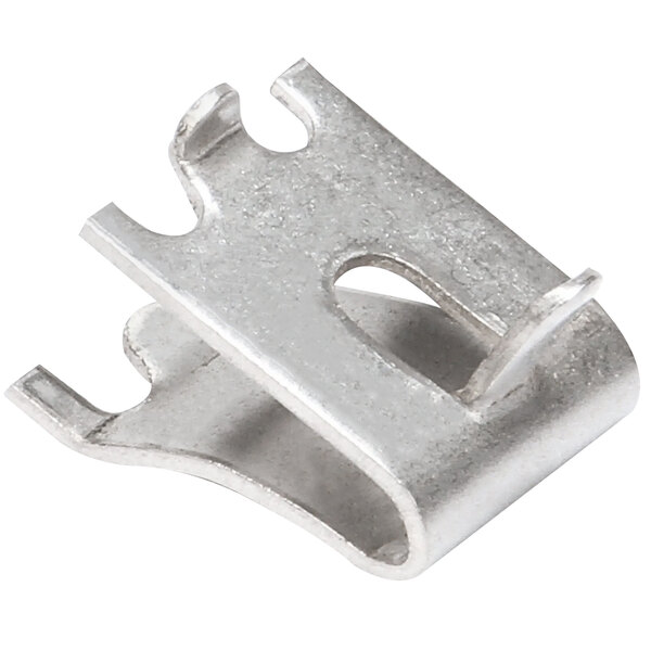A silver metal Hobart clip with two holes.