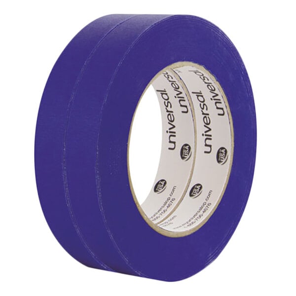 A roll of Universal blue masking tape with white writing on it.