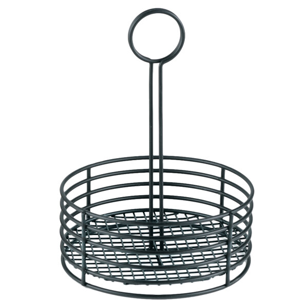 A black wire Clipper Mill condiment caddy with a handle.