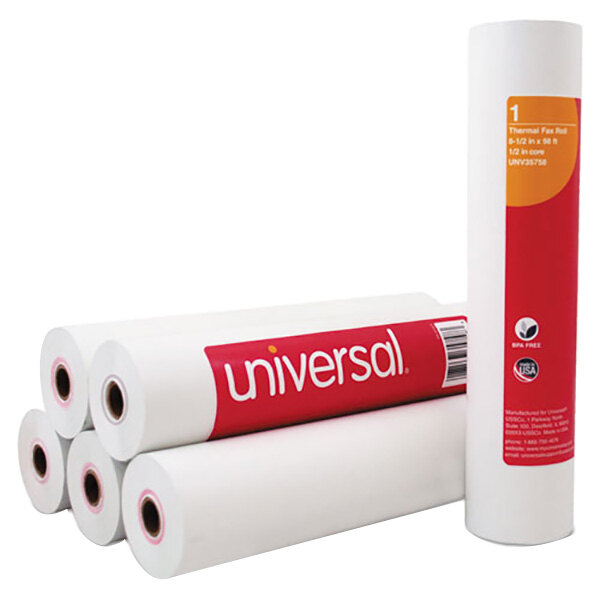 A group of Universal white Ultra High Sensitivity Fax Paper rolls.
