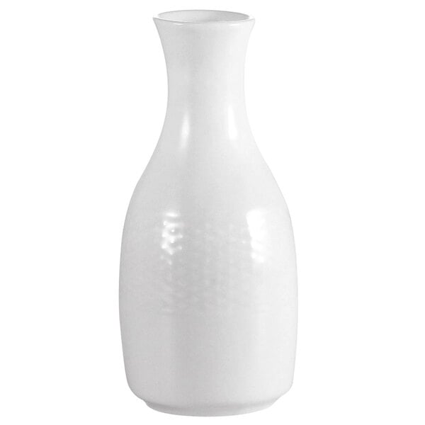 A white Boston Super Bone China bud vase with a curved neck.