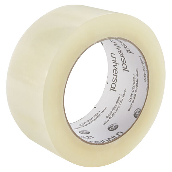 A roll of Universal clear tape with a white label.