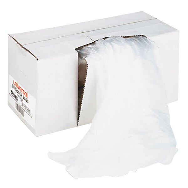 A white box with a Universal 40-45 Gallon High-Density Shredder Bag inside.