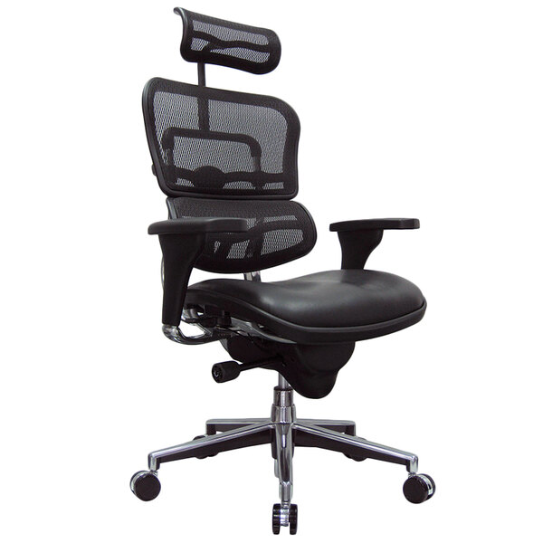 A black Eurotech Seating Ergohuman office chair with mesh back.