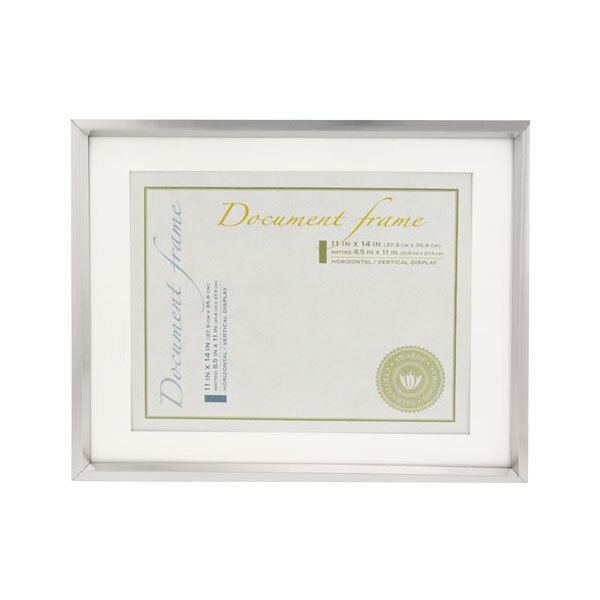 A silver Universal document frame with a white mat displaying a certificate.