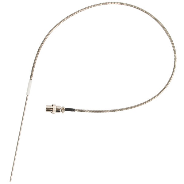 A long silver cable with a white handle.