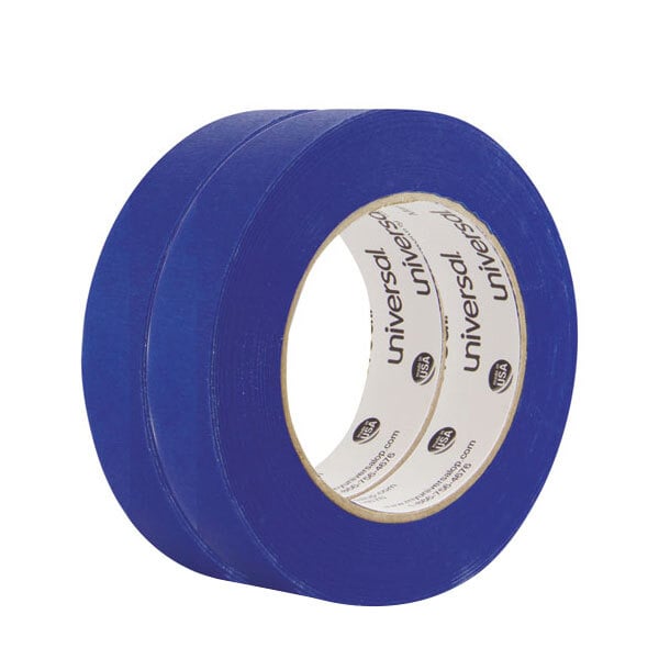 A roll of Universal blue painter's tape with a circular white label.