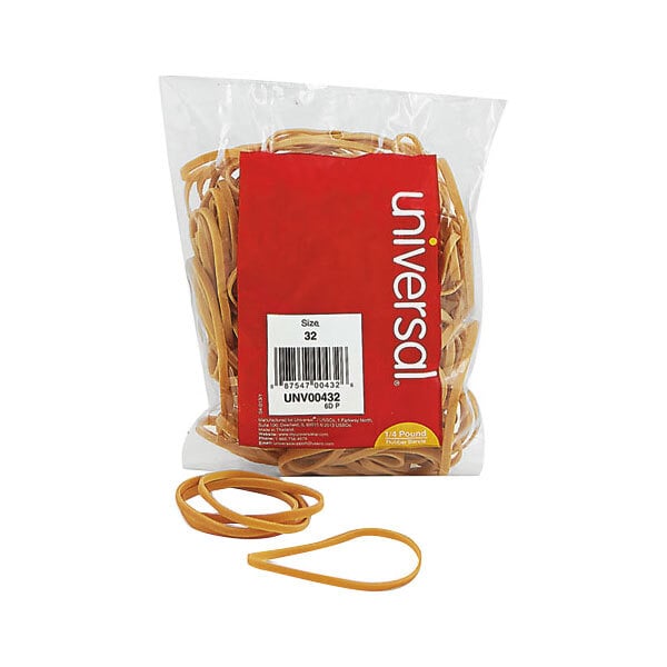 A package of Universal beige rubber bands with a yellow tag.