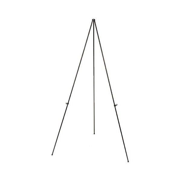 A black aluminum Universal foldaway easel set up on a white background.