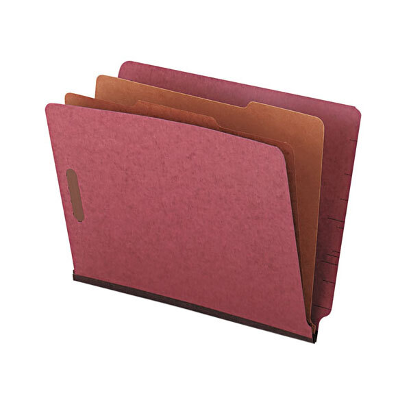 A Universal letter size classification folder with three dividers in three different colors.