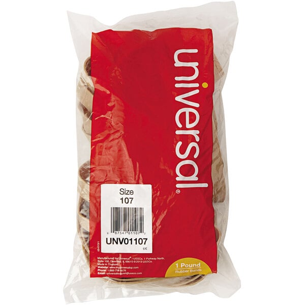 A plastic bag of Universal beige rubber bands.