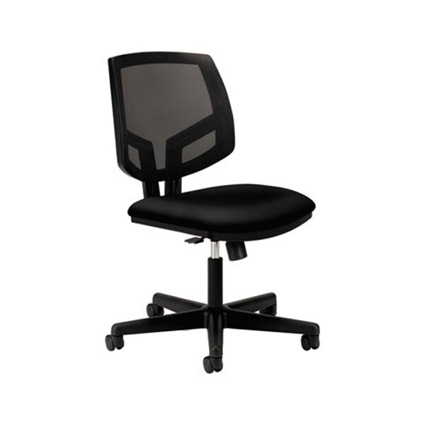A black HON Volt office chair with mesh back.