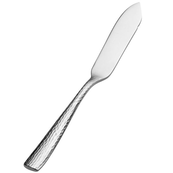 A close-up of a Bon Chef Scarlett stainless steel butter knife with a silver handle.