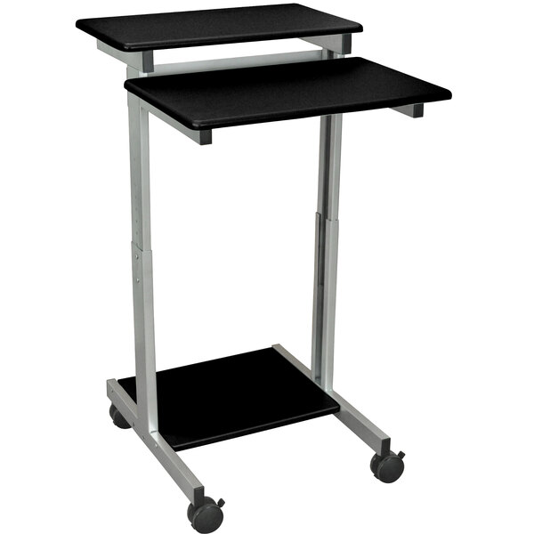 A black Luxor standing presentation station with wheels.
