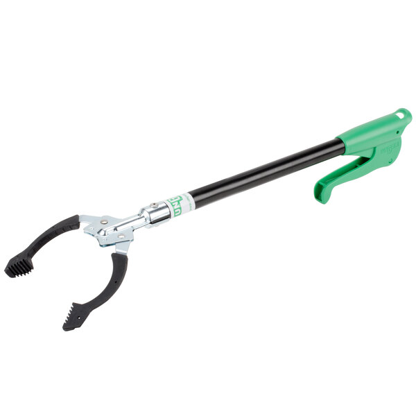 An Unger NiftyNabber Pro reaching tool with a black and green handle.