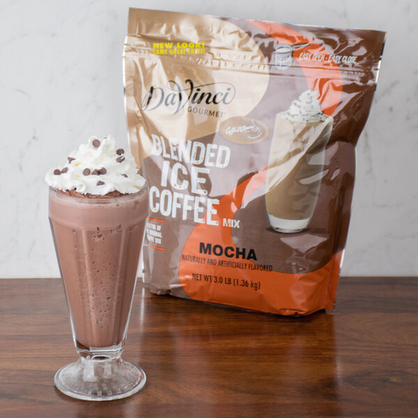 A close-up of a bag of DaVinci Gourmet Mocha Mix on a white background.