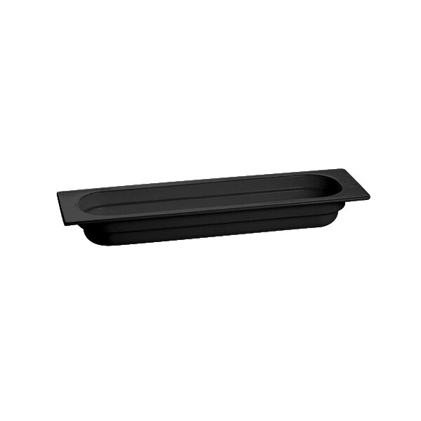 A black rectangular Tablecraft food pan with a handle.