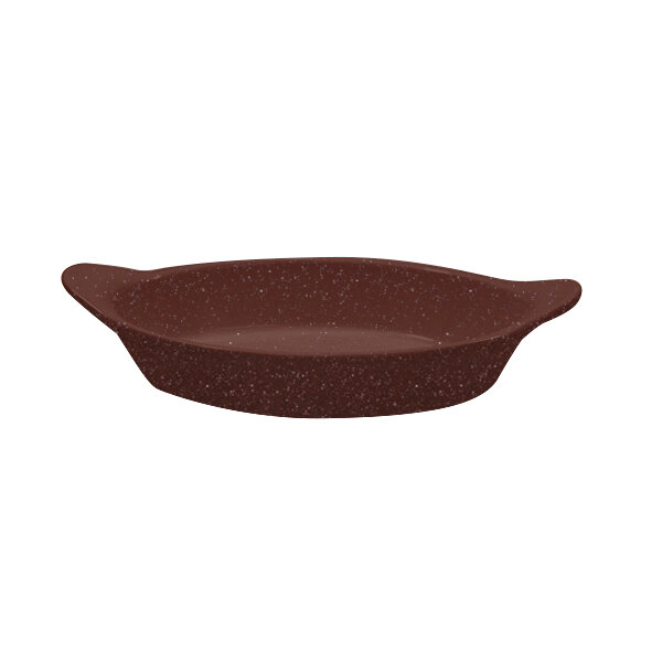 A maroon Tablecraft oval server with shell handles.