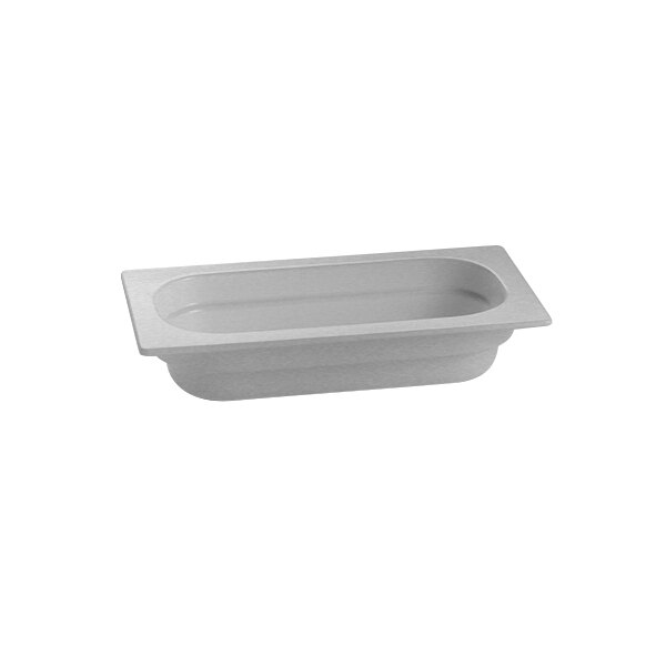 A Tablecraft natural cast aluminum rectangular food pan with a lid.