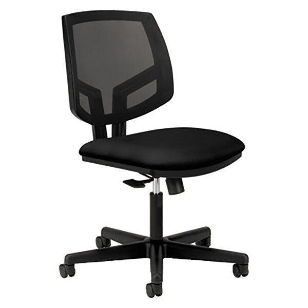 A black HON Volt office chair with black mesh back and fabric seat.