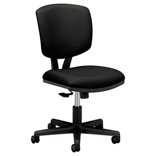 A black HON Volt office chair with a black cushion and wheels.